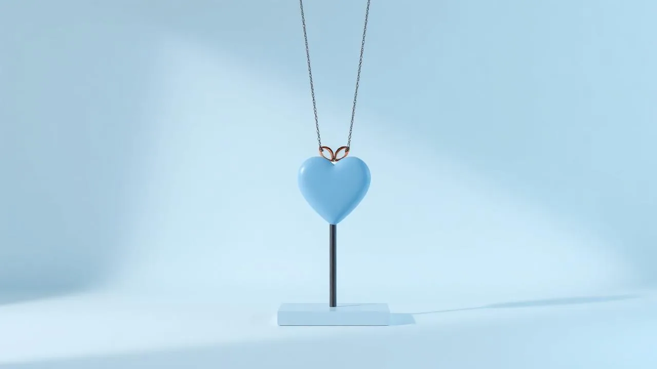 Ogrlica z obeskom srca: kako izbrati material, dolžino in velikost obeska Minimalističen 3D prikaz ogrlice z obeskom srca kot darila za žensko
