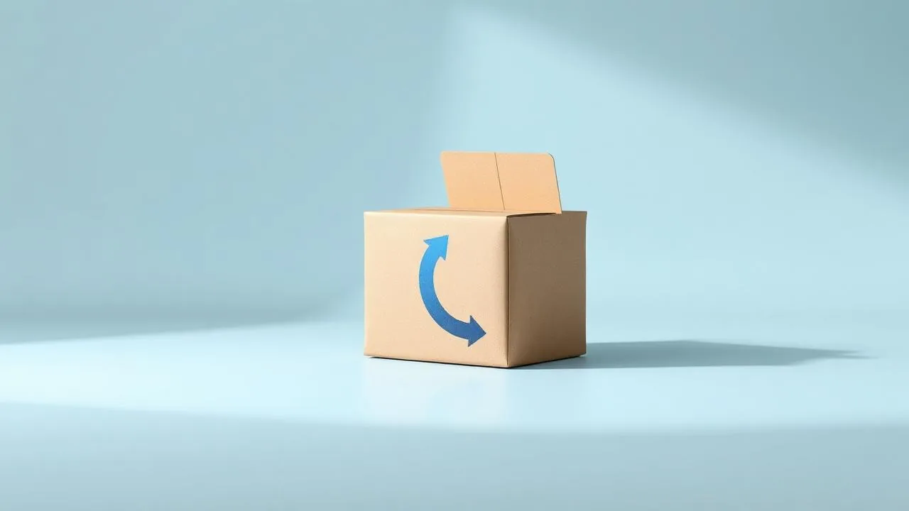 Reklamacije in vračila na kupish.si — minimalističen 3D prikaz vračila paketa