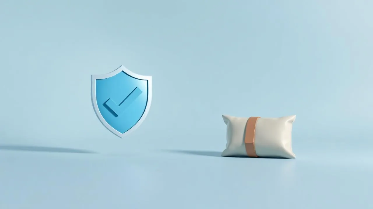 Zaupanje in varnost na kupish.si — minimalističen 3D prikaz ščita in paketa